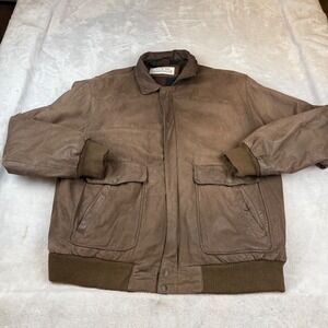 Collezione SA Vintage Brown Leather Bomber Jacket Plaid Lined Mens 2XLT Tall